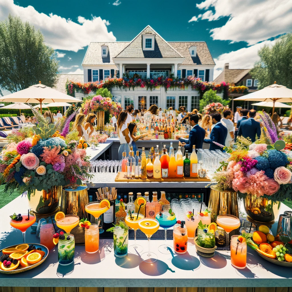 Outdoor summer event in Ocean County, NJ with a bar serving colorful summer cocktails.